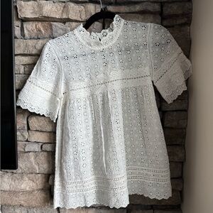 Sezane x Sea NY White Eyelet Lace Short Sleeve Top